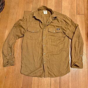 Dickies Tan/Brown Pearl Snap Button-Down, Long-Sleeved Shirt (M)